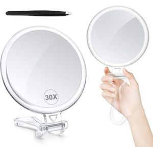 Vergrotende Spiegel met Handvat - 30X Vergroting Reisklasse Handspiegel met Dubbele Zijde