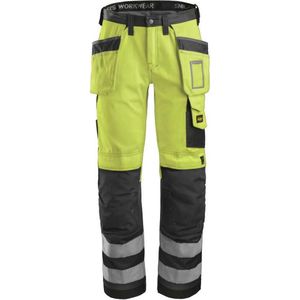 Snickers 3233 High-Vis Broek met Holsterzakken, Klasse 2 - Geel, High Visbility/Gemeleerd Grijs - 48