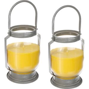 2x stuks antimuggen Citronella kaarsen/lantaarns in glas 65 branduren - Geurkaarsen citrus geur