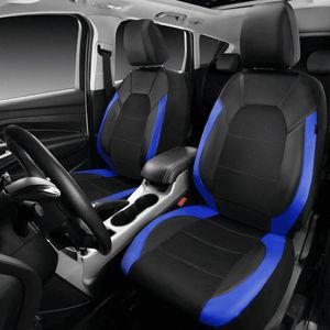 Lederen stoelhoezen, universele sportwagenstoelhoezen voor auto's, super 5 mm composiet spons aan de binnenkant, airbag compatibel, past op de meeste auto's, SUV's, vrachtwagens en bestelwagens (complete set, zwart en blauw)
