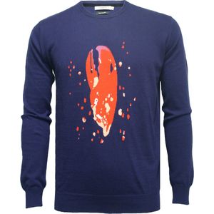 Hommard Cotton Cashmere Intarsia Claw Crew Neck Sweater, X-Large, Navy, Trui, Kreeft, Lobster, Unisex