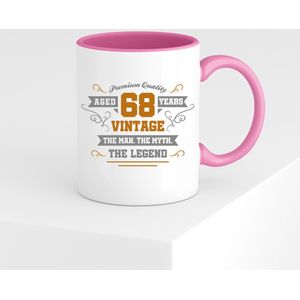 68 Jaar Legend Abraham Mok met tekst | Goud - Zilver | Grappig Verjaardag Beker Cadeau | Bedrukte Mokken | Roze | 330 ML