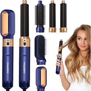 Aestra Hairwrap Pro - 5 Opzetstukken - Fohnborstel - 60.000RPM - Multistyler - 1000W - Airstyler - Krultang - Stijltang - Föhn - 2024 Model - Navy