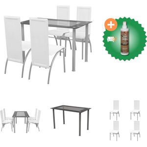 vidaXL Eetkamerset Wit 5-delige - Set tafel en stoelen - Inclusief Houtreiniger en verfrisser