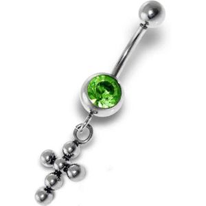 Stalen Navelpiercing met Groene Zirkonia