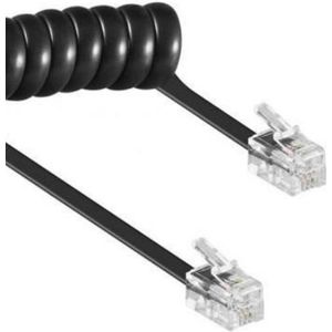 RJ10 kabel - Telefoonhoorn krulsnoer - 4 meter - Zwart - 4-aderig - Plat - Allteq