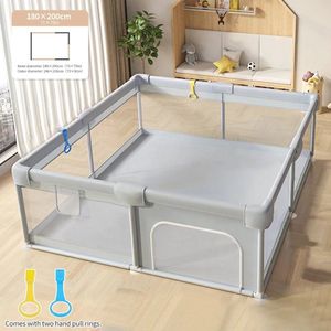 Grondbox Baby- Kruipbox - Babybox Inklapbaar - 180 x 200 - x 65 - Grijs - Zachte randen - Met Bodem - Zacht Gaasnet