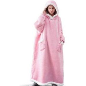 Extra lange capuchondeken - Flanellen fleece oversized deken hoodie - met capuchon en zakken - Oversized Cozy Sherpa gevoerde hoodiedeken - Zachte en comfortabele sweatshirtdeken - voor volwassen mannen en vrouwen - Lichtroze-120cm - 120cm