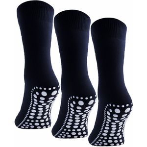 Budino® Huissokken Anti Slip Set - 3 paar - Dikke Antislip Sokken - Gripsokken - Dikke Yoga Pilates Sokken - maat 35-38 - Blauw