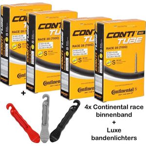 4 Pack Continental Binnenband + Luxe Bandenlichters - 4x 80mm Continental Binnenband + Luxe Set Bandenlichters