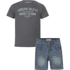 Koko Noko - Dirkje - Kledingset - 2delig - Blue Jeans - Shirt Steel Blue - Maat 86