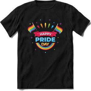 Happy Pride Day | Pride T-Shirt | Grappig LHBTIQ+ / LGBTQ / Gay / Homo / Lesbi Cadeau Shirt | Dames - Heren - Unisex | Tshirt Kleding Kado | - Zwart - M