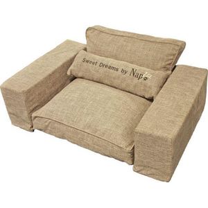 Napzzz Hondenmand sofa met kussen linnen bruin 100x65 cm
