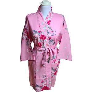 DongDong - Originele Japanse kimono kort - Katoen - Bloemen motief - L