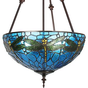 HAES DECO - Tiffany Hanglamp Ø 41x170cm Blauw Groen Metaal Glas Libelle Hanglamp Eettafel Hanglampen Eetkamer Glas in Lood