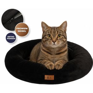 Pet Perfect Orthopedische Donut Kattenmand 60 cm – Kattenkussen – Luxe Kattenbed – Wasbaar – extra gevuld - Zwart
