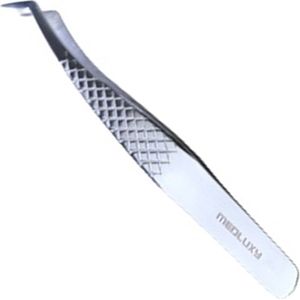 MEDLUXY Pro - Wimperpincet - 12.5 cm - Gehoekt - Diamant (Eyelash Tweezer - RVS Pincet voor Wimperextions - Nepwimpers)
