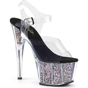 Pleaser - ADORE-708CG Sandaal met enkelband, Paaldans schoenen - Paaldans schoenen - 36 Shoes - Zwart/Zilverkleurig