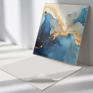 Wallfluent Vinyl Wandpaneel - Abstract patroon met golven Zelfklevende Wandbekleding - 50 cm x 50 cm - Blauw Vinyl Wandpaneel - 4 stuks - Vierkant Wandbekleding Vinyl - Abstractie Wandpaneel - Wandpaneel PVC - Wandpaneel Keuken en Badkamer