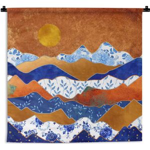 Wandkleed - Wanddoek - Goud - Delfts Blauw - Patronen - 60x60 cm - Wandtapijt