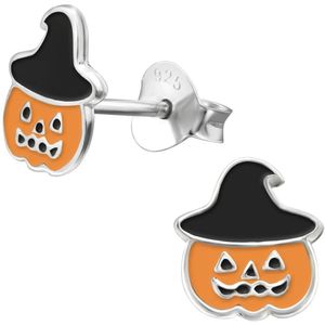 Toverstaartjes sieraden - zilveren kinderoorbellen - halloween oorstekers - pompoen heksenhoed - meisjes oorbellen