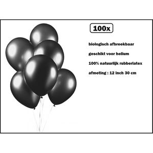 100x Luxe Ballon pearl zwart 30cm - biologisch afbreekbaar - Festival feest party verjaardag landen helium lucht thema