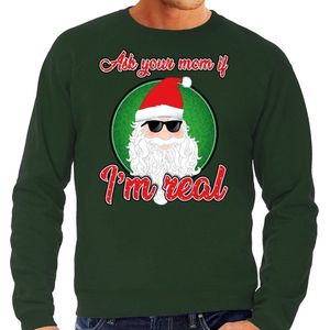 Foute Kersttrui / sweater - ask your mom í am real - groen voor heren - kerstkleding / kerst outfit M
