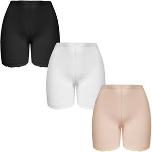 Dames boxershorts - fietsbroekje 3 pack lange pijp met kant L Zwart