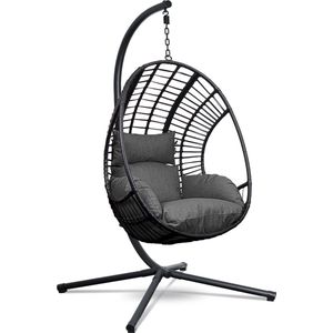 Swoods XXL Egg Hangstoel – Hangstoel met standaard – Egg Chair – tot 150kg – Inclusief Beschermhoes – Donkergrijs