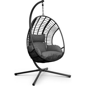Swoods XXL Egg Hangstoel – Hangstoel met standaard – Egg Chair – tot 150kg – Donkergrijs
