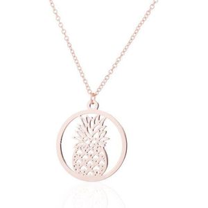 24/7 Jewelry Collection Ananas Ketting - Cirkel - Hawaii - Rosé Goudkleurig