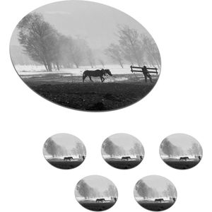 Onderzetters voor glazen - Rond - Paard - Boerderij - Sneeuw - 10x10 cm - Glasonderzetters - 6 stuks