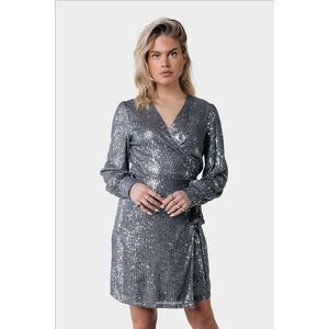 Colourful Rebel - Xita Sequins Real Wrap Dress - Grijs - Pailletten - Wikkeljurk voor Dames