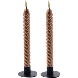 Swirl koperen LED dinerkaars 24,5 cm - pak van 2