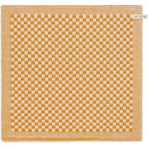 Knit Factory Gebreide Keukendoek - Keukenhanddoek Cubes - Geblokt motief - Handdoek - Vaatdoek - Keuken doek - Ecru/Oker - Traditionele look - 50x50 cm