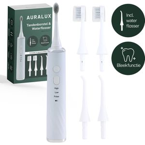 AuraLux Elektrische Tandenborstel met Waterflosser - Sonische Tandenborstel - 3 Poets Opties - 2 Opzetstukken - Voor Jong & Oud - Wit