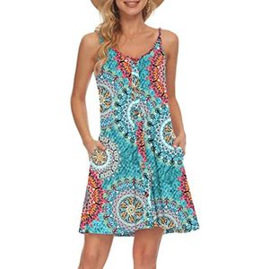 Zomerjurk voor dames met spaghettibandjes en zakken - V-hals casual strandjurk