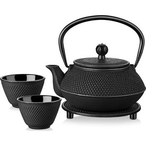 Gietijzeren theepot, Aziatische theepot, kuiltjestextuur, zwart