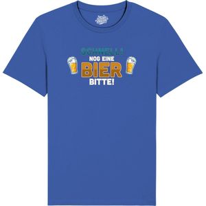 Schnell! Nog Eine Bier Bitte! - Grappige Apres Ski Wintersport Kleding - Mannen / Vrouwen / Unisex - Foute Ski en Snowboard Vakantie Outfit Cadeau - Unisex T-Shirt - Royal Blauw - Maat S