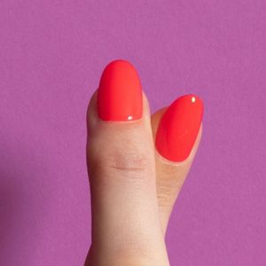 Freaky Nails | Main Stage – Neon Oranje Rode Short Oval Press-On Nagels – 32 stuks (16 maten) – Glossy Finish – Herbruikbaar