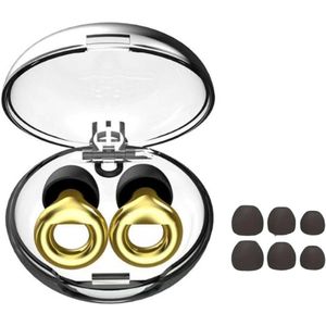BMJ® - Goude Oordoppen Hard - Earplugs - met Luxe Case - Overprikkeling - Earpluggs - Deluxe - SNR 23 dB Demping - Harde Rondvormig - Metallic - Festival Oordopjes - Herbruikbare Gehoorbescherming - Siliconen voor Slaap en Gevoeligheid - 8 Dop