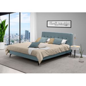 Bed Drop® - Lyla - Blauwgroen bedframe met hoofdbord - 180 x 200 cm - met lattenbodem - matras niet inbegrepen