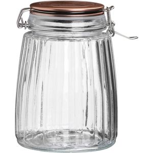 Urban Living Voorraadpot/bewaarpot - 1,5L - glas - met beugelsluiting - koperen deksel