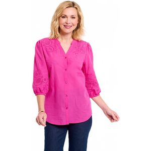 Lange geborduurde katoenen blouse, 3/4 mouwen