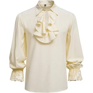 Titel: Middeleeuws piratenshirt heren renaissancekostuum vampier steampunk - Victoriaans gothic shirt lange mouwen beige overhemd - maat XL - kledingstuk lotusblad - Zeynomax