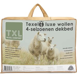 TXL Wool Comfort - Texels Luxe Wollen 4 seizoenen dekbed - 240 x 220 - 2 persoons - 100% zuivere texelse scheerwol - Tijk: Luxe dichtgeweven zachte perkal katoen - Pure New Wool