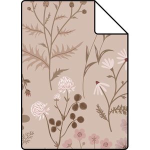 Proefstaal ESTAhome behang veldbloemen oudroze en lila paars - 26,5 x 21 cm - 139841-S