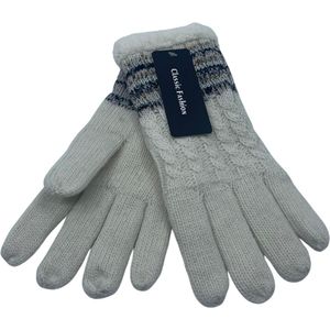 Winter Handschoenen - Dames - Verwarmde - Klassiek wit met decoratieve lijnen