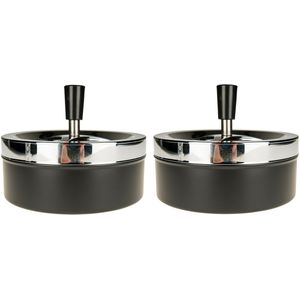 2x Draaiasbakken in mat zwart 14 cm - Draaiasbak tuinasbak voor binnen en buiten.