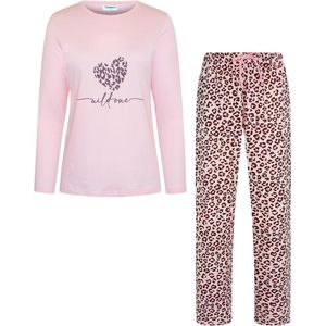 Gaubert Essential Dames Pyjama Lange Mouw - Broek met Zakken - Premium Gekamd Katoen - Wild One Panterprint - Roze - Maat S - GB-2805